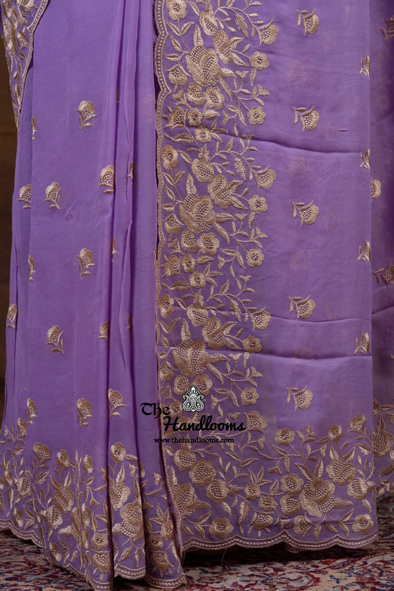Pure Georgette Chikankari Handloom Banarasi Saree