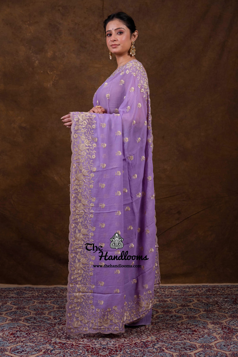 Pure Georgette Chikankari Handloom Banarasi Saree