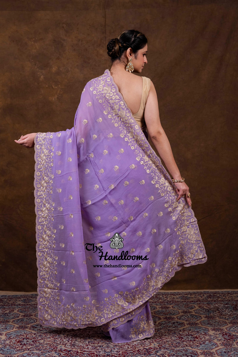 Pure Georgette Chikankari Handloom Banarasi Saree