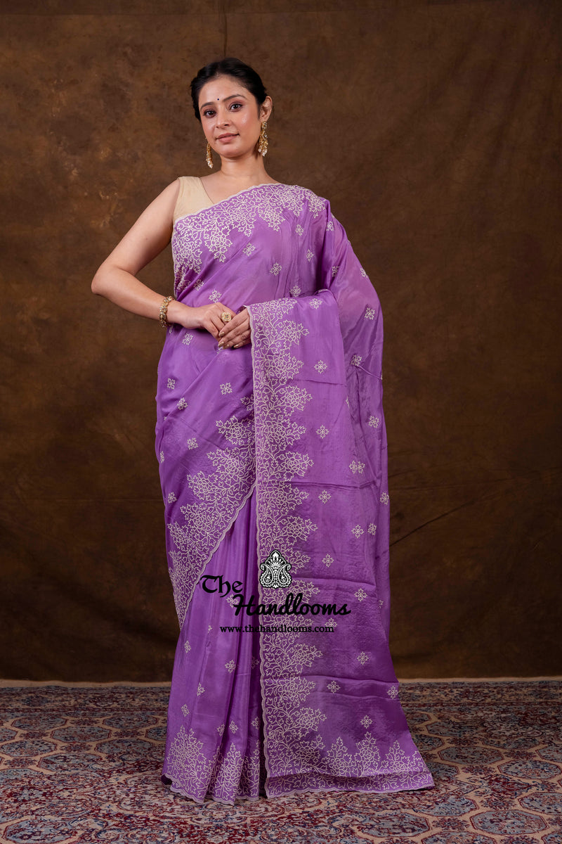 Pure Georgette Chikankari Handloom Banarasi Saree