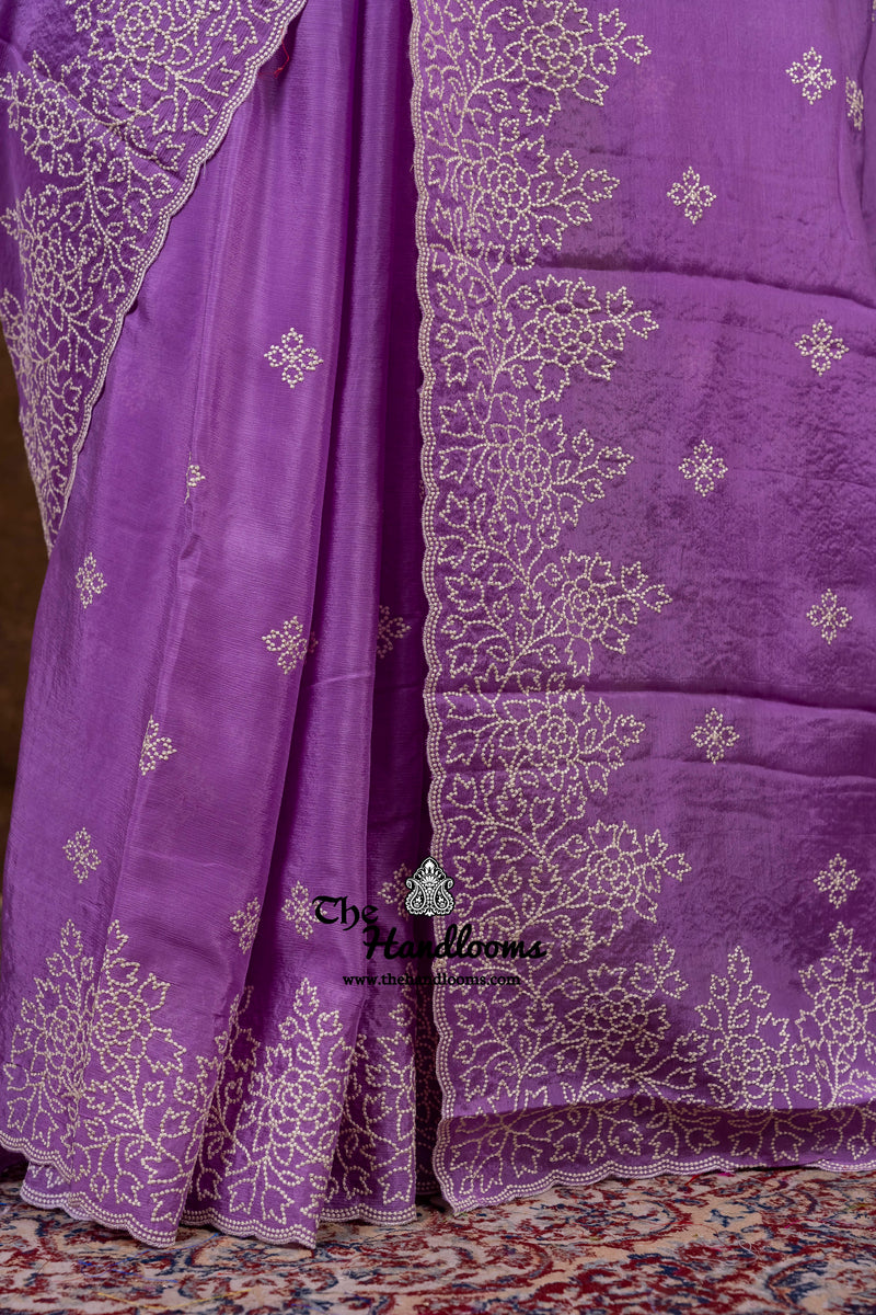 Pure Georgette Chikankari Handloom Banarasi Saree