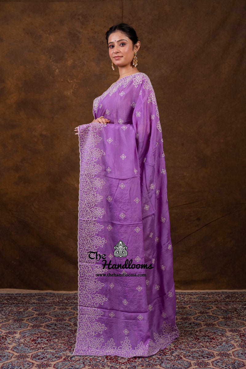Pure Georgette Chikankari Handloom Banarasi Saree