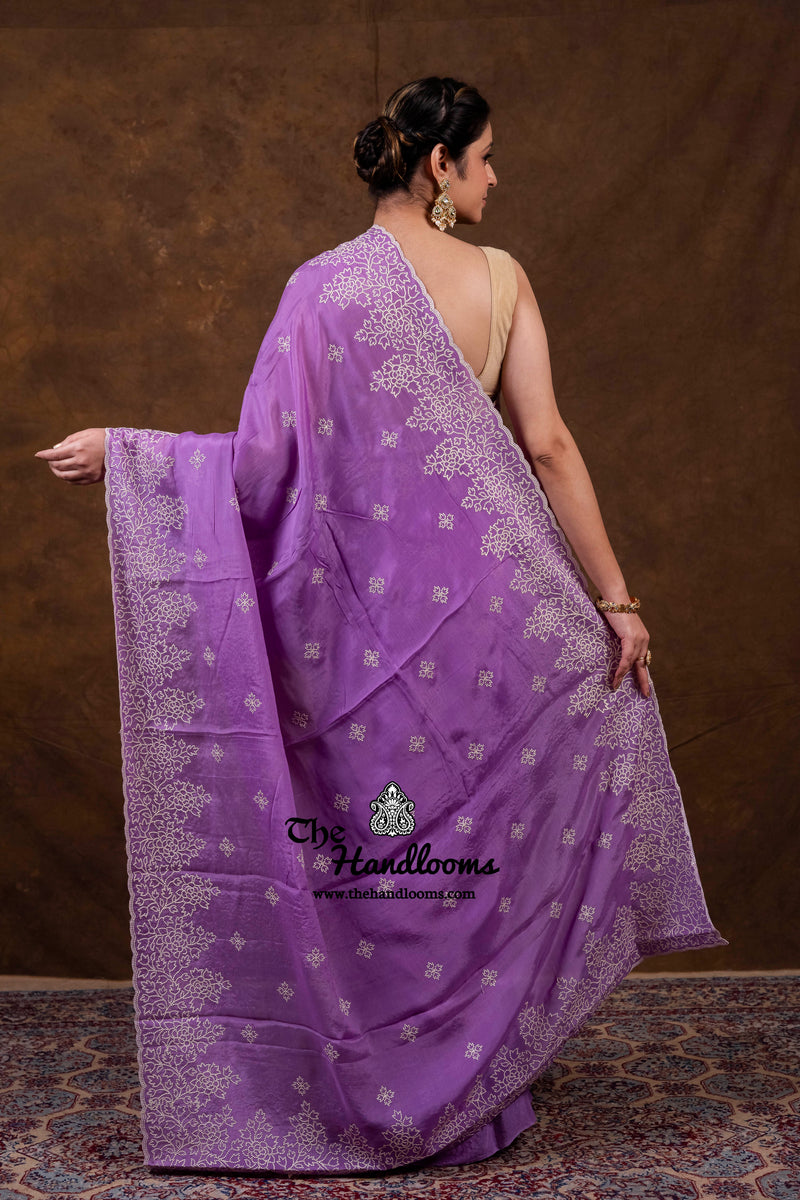 Pure Georgette Chikankari Handloom Banarasi Saree