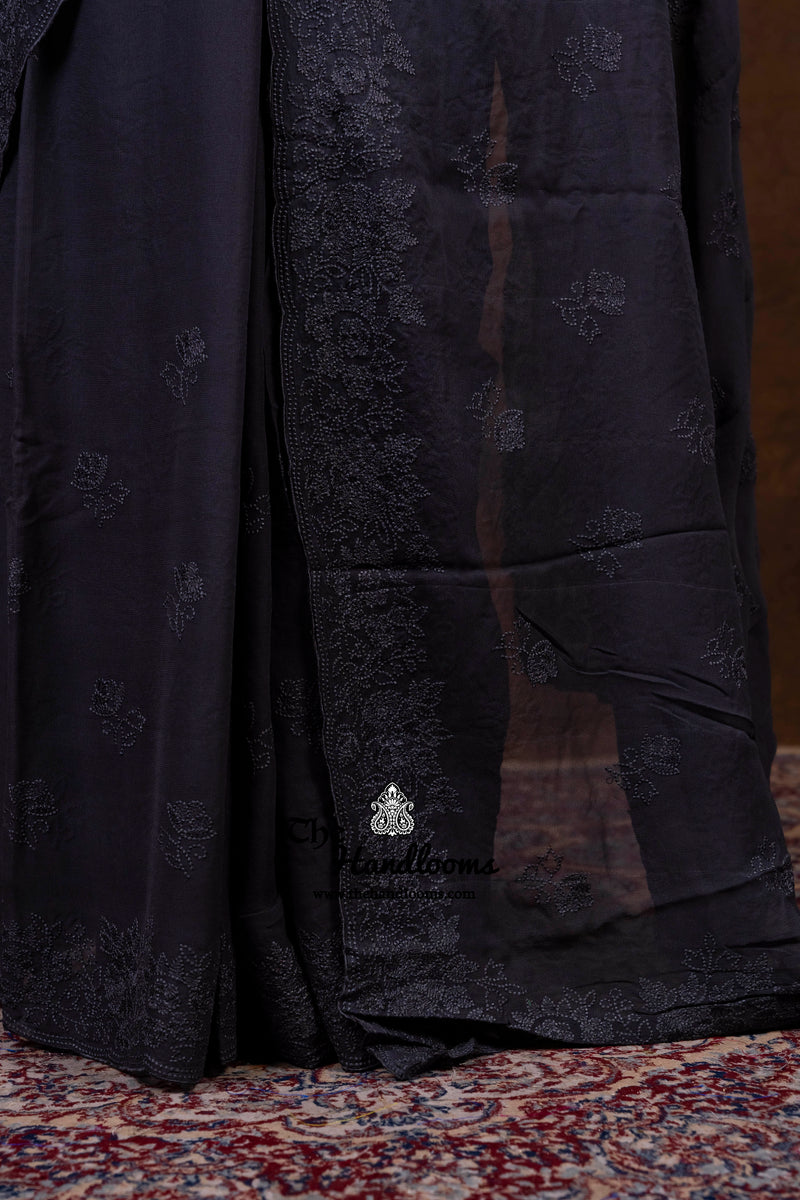 Pure Georgette Chikankari Handloom Banarasi Saree