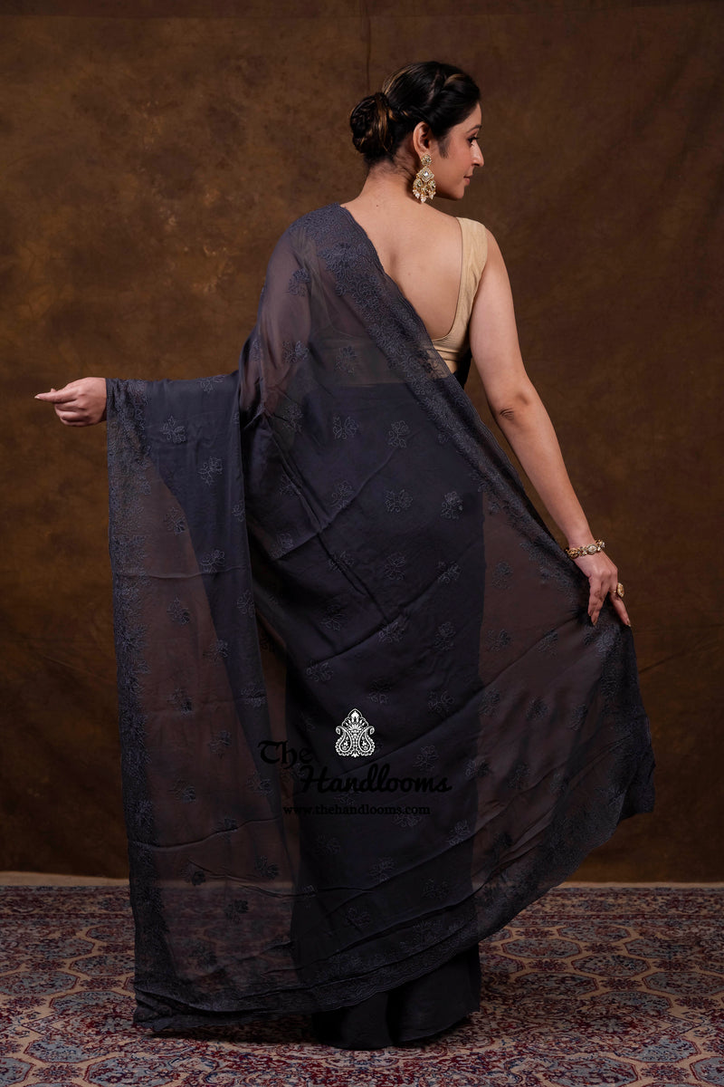 Pure Georgette Chikankari Handloom Banarasi Saree