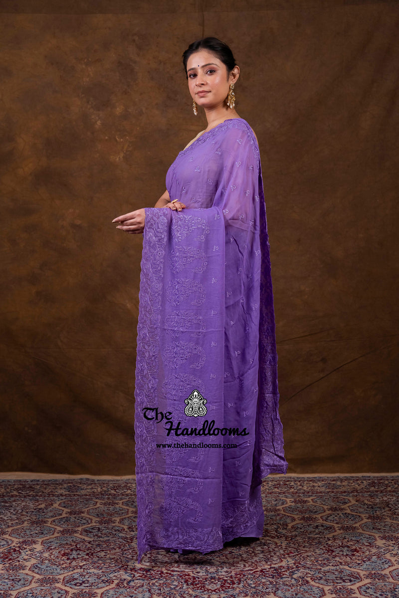 Pure Georgette Chikankari Handloom Banarasi Saree