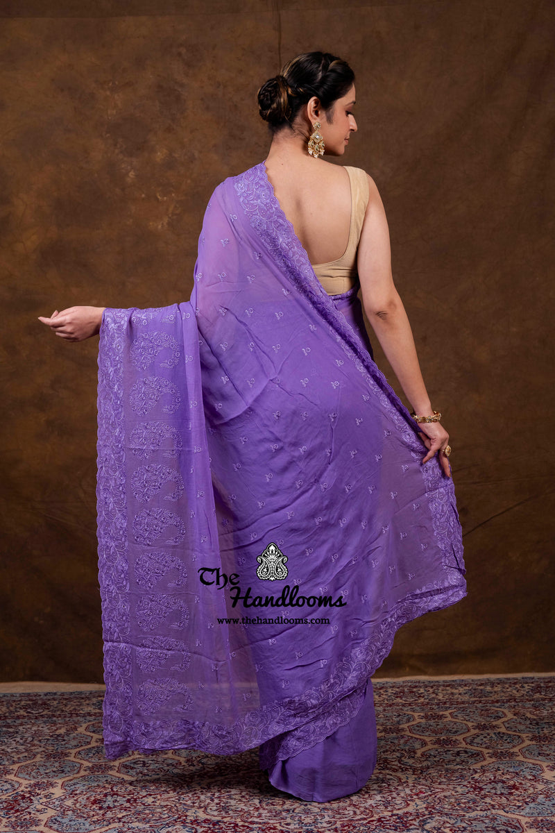 Pure Georgette Chikankari Handloom Banarasi Saree