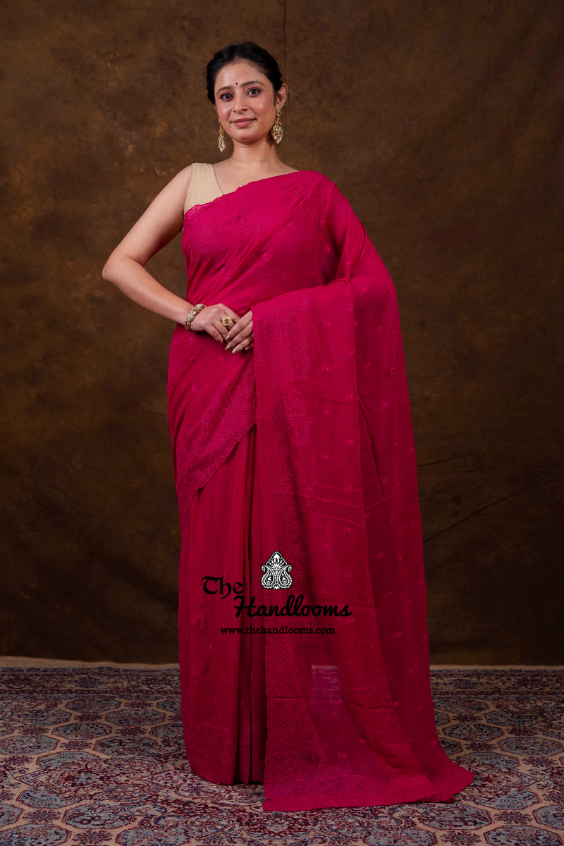 Pure Georgette Chikankari Handloom Banarasi Saree