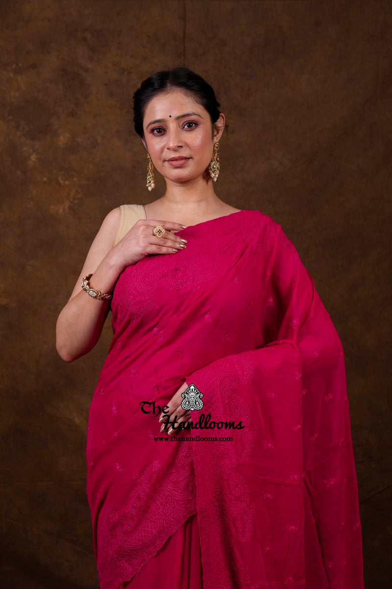 Pure Georgette Chikankari Handloom Banarasi Saree