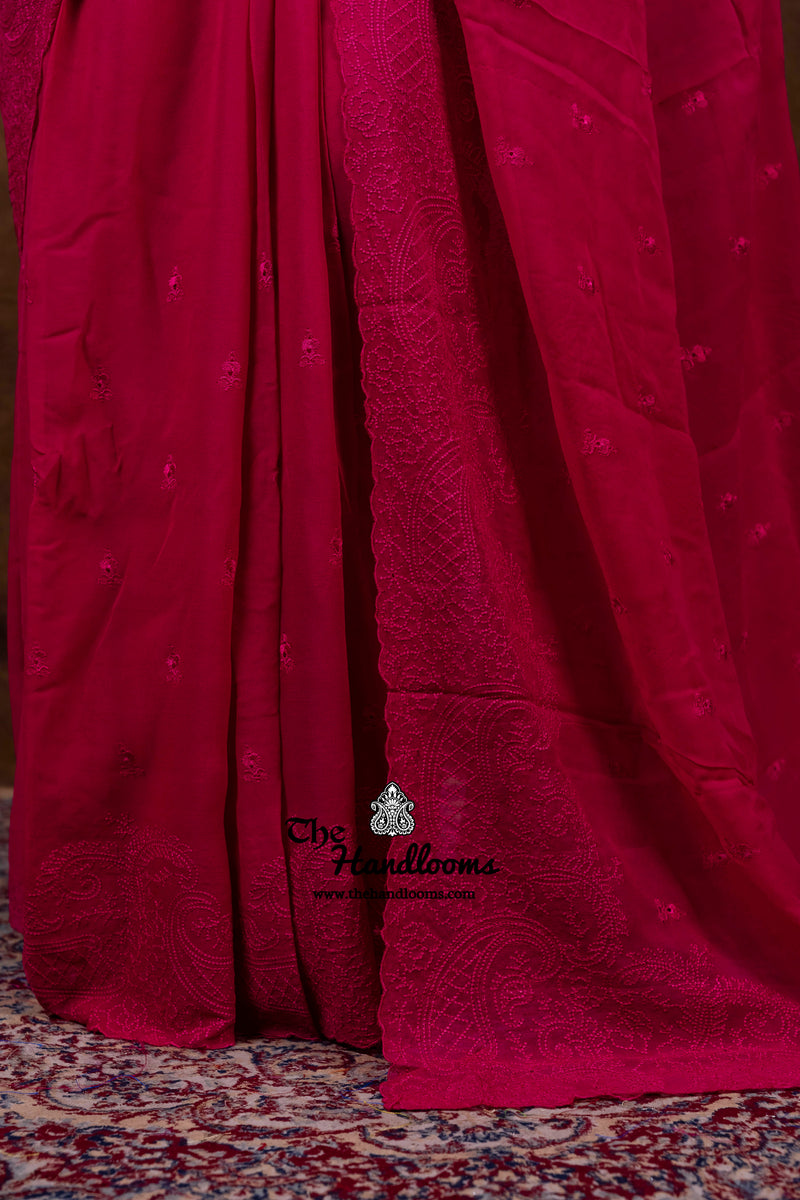 Pure Georgette Chikankari Handloom Banarasi Saree