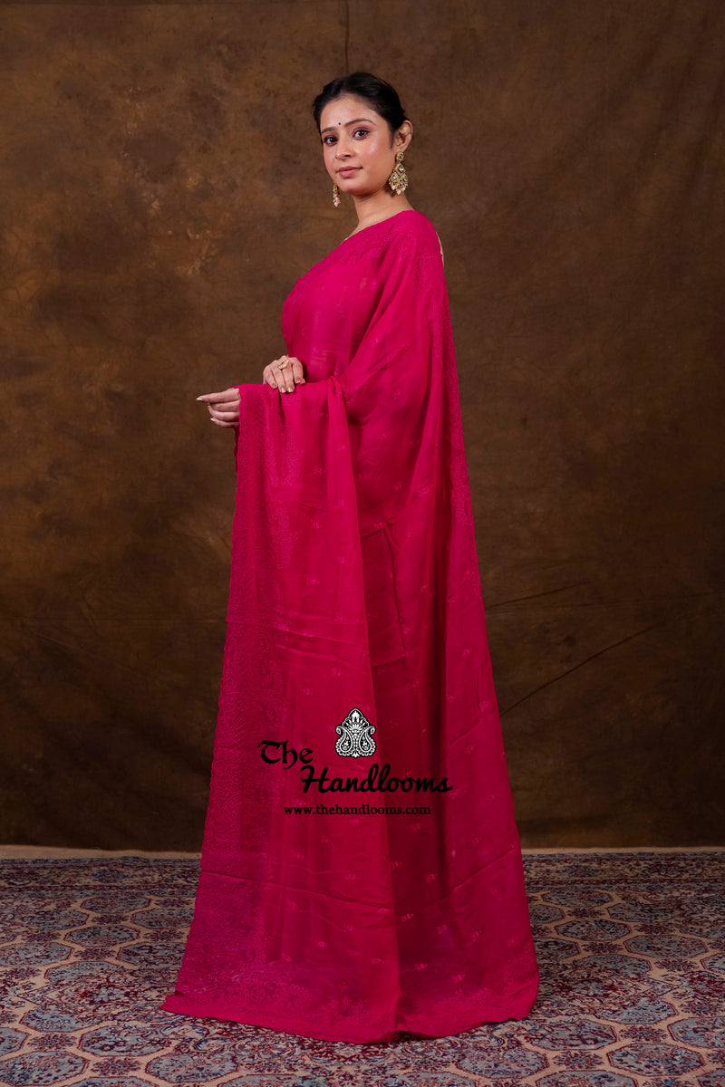 Pure Georgette Chikankari Handloom Banarasi Saree