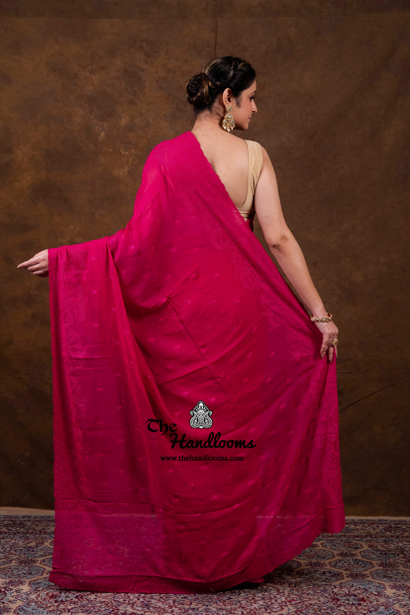 Pure Georgette Chikankari Handloom Banarasi Saree