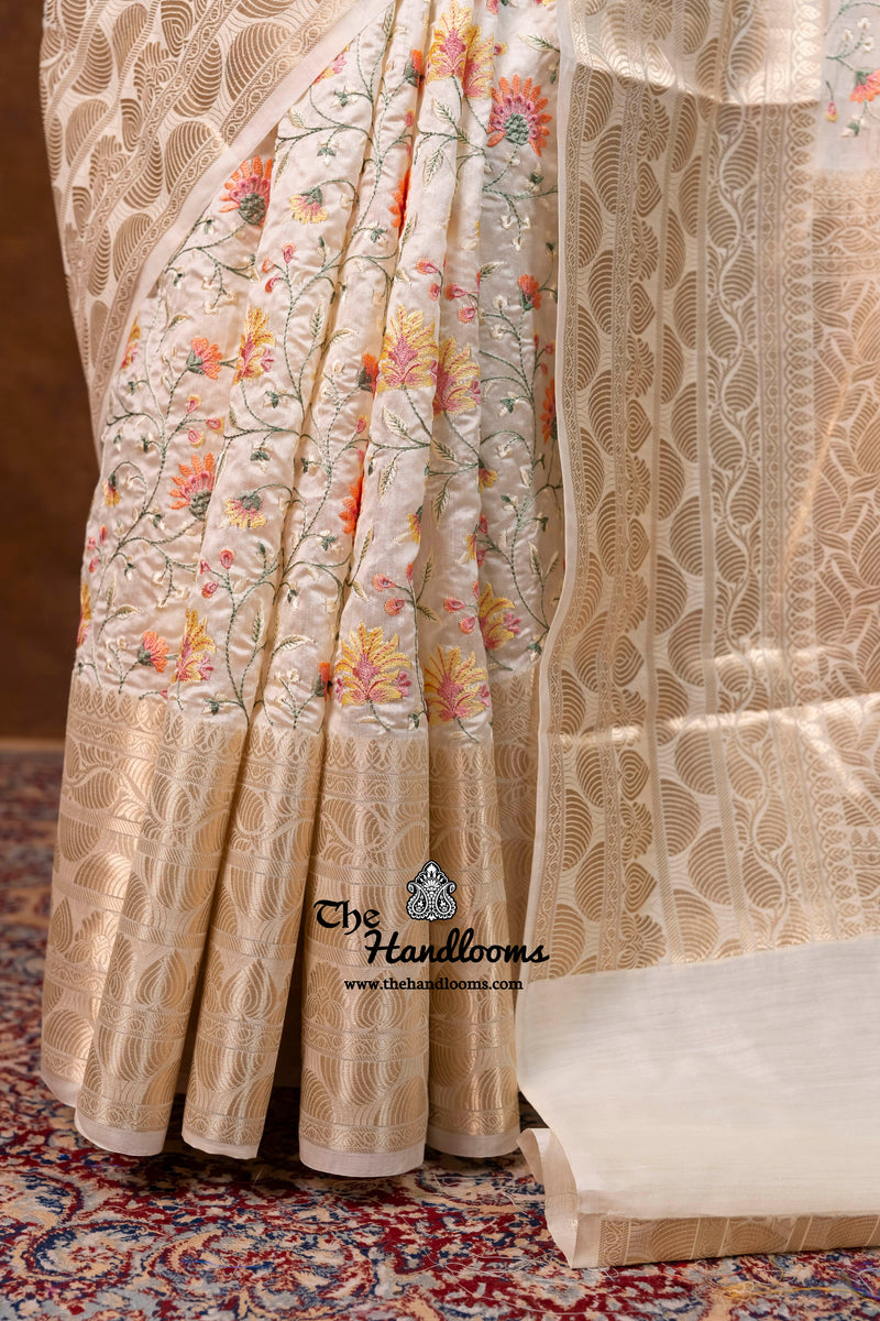Pure Chiniya Silk Handloom Banarasi Saree with Chikankari