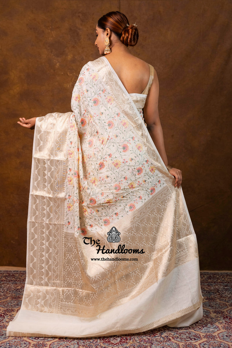 Pure Chiniya Silk Handloom Banarasi Saree with Chikankari