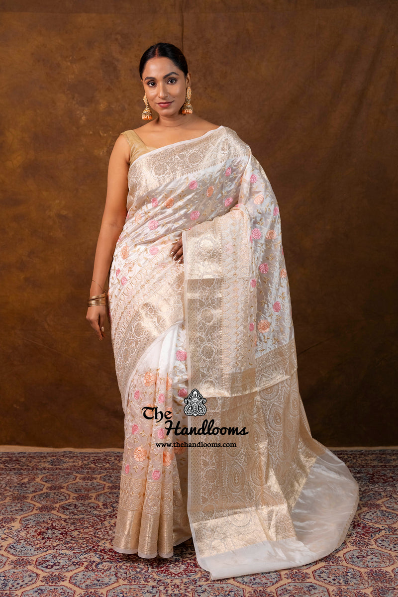 Pure Chiniya Silk Handloom Banarasi Saree with Chikankari