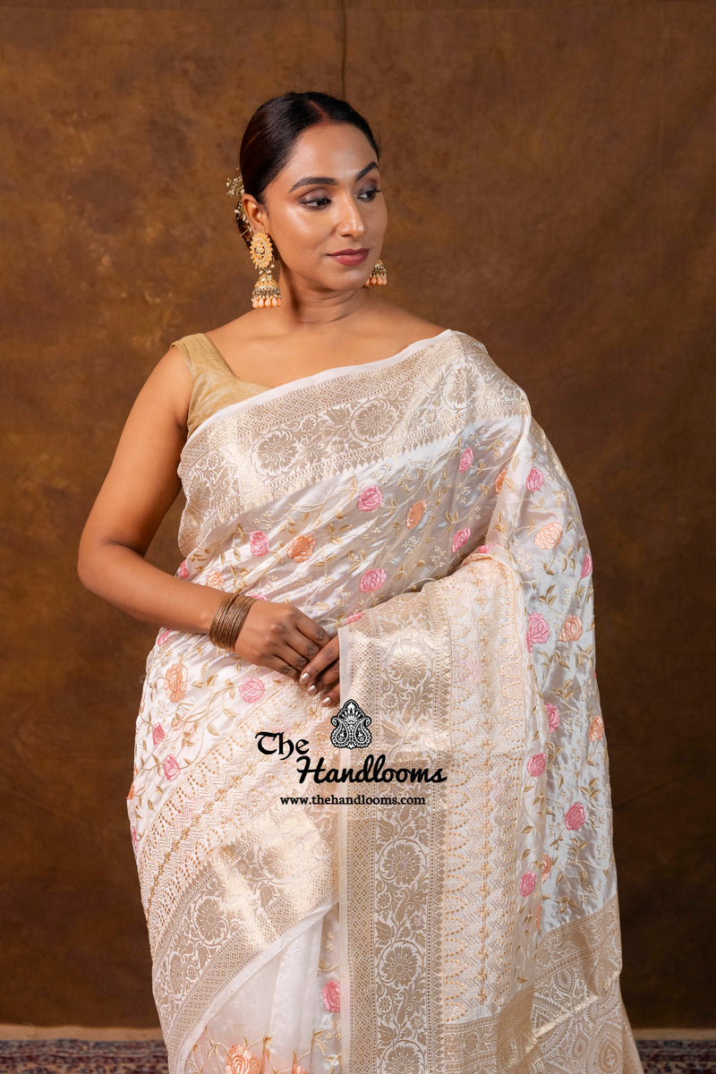 Pure Chiniya Silk Handloom Banarasi Saree with Chikankari