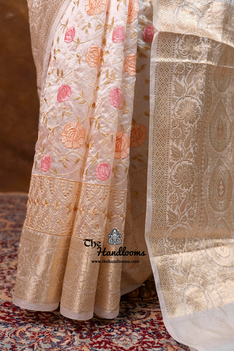 Pure Chiniya Silk Handloom Banarasi Saree with Chikankari