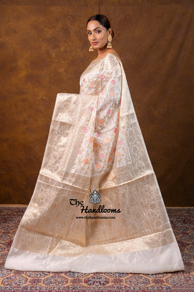 Pure Chiniya Silk Handloom Banarasi Saree with Chikankari