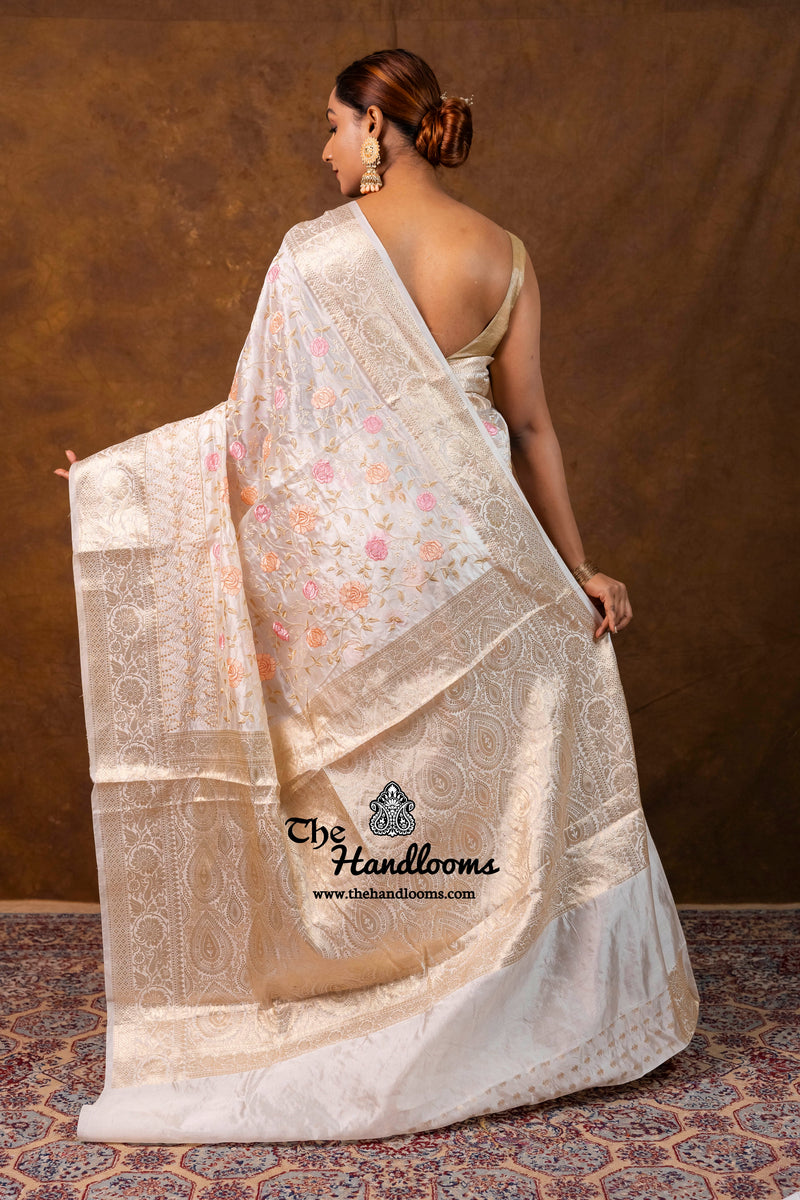 Pure Chiniya Silk Handloom Banarasi Saree with Chikankari