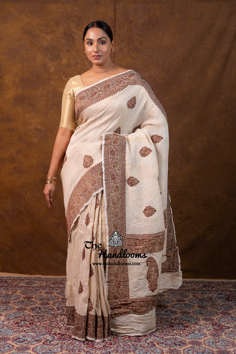 Tussar Georgette Handloom Banarasi Saree - Antique Zari