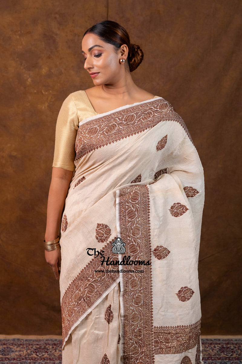 Tussar Georgette Handloom Banarasi Saree - Antique Zari