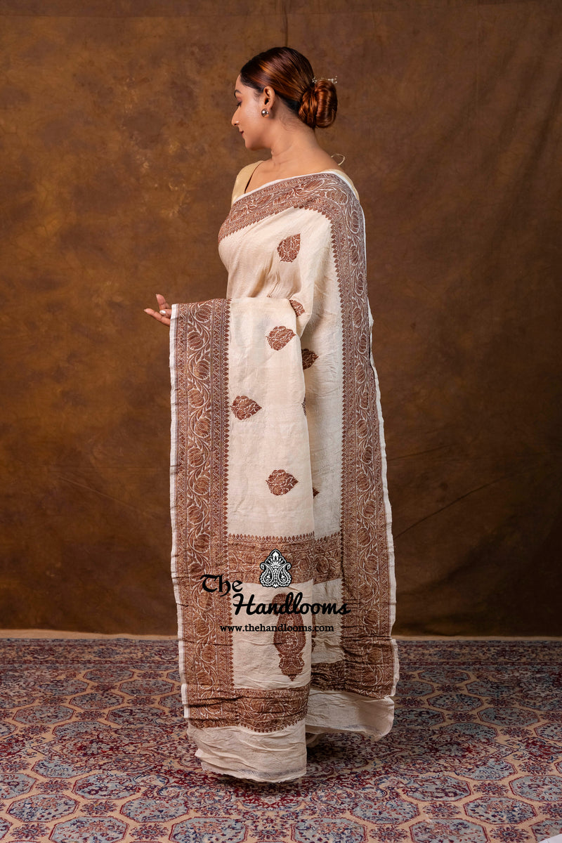 Tussar Georgette Handloom Banarasi Saree - Antique Zari