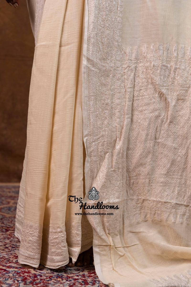 White Pure Moonga Georgette Handloom Banarasi Saree