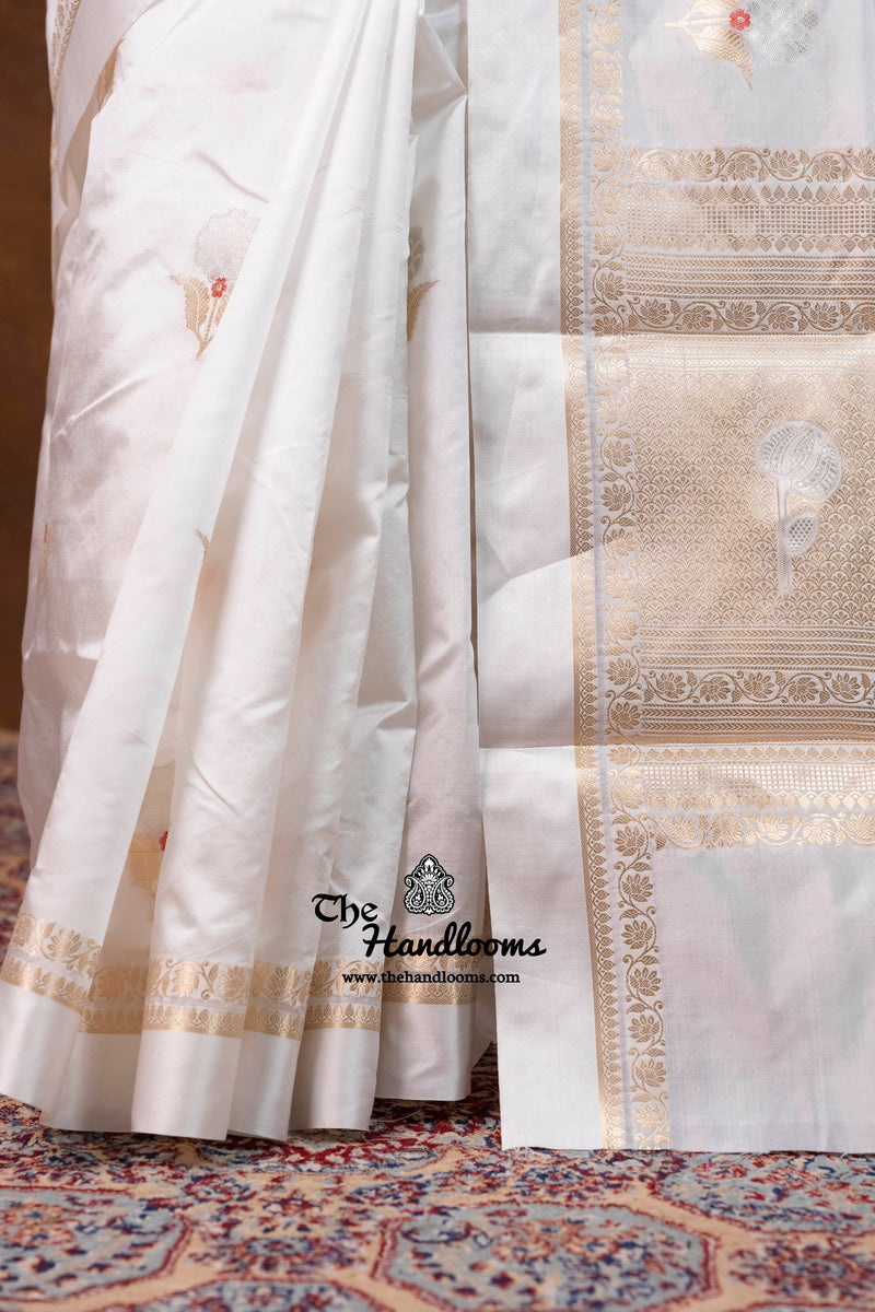 White Pure Mango Silk Banarasi Handloom Saree