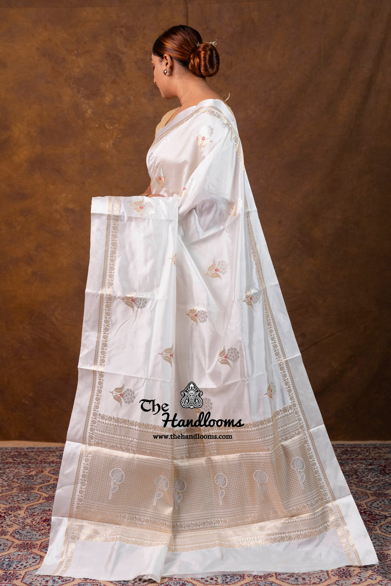 White Pure Mango Silk Banarasi Handloom Saree