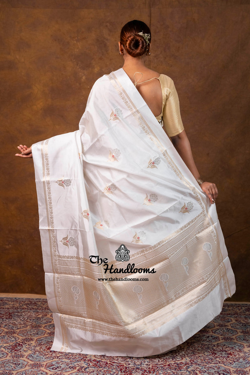 White Pure Mango Silk Banarasi Handloom Saree
