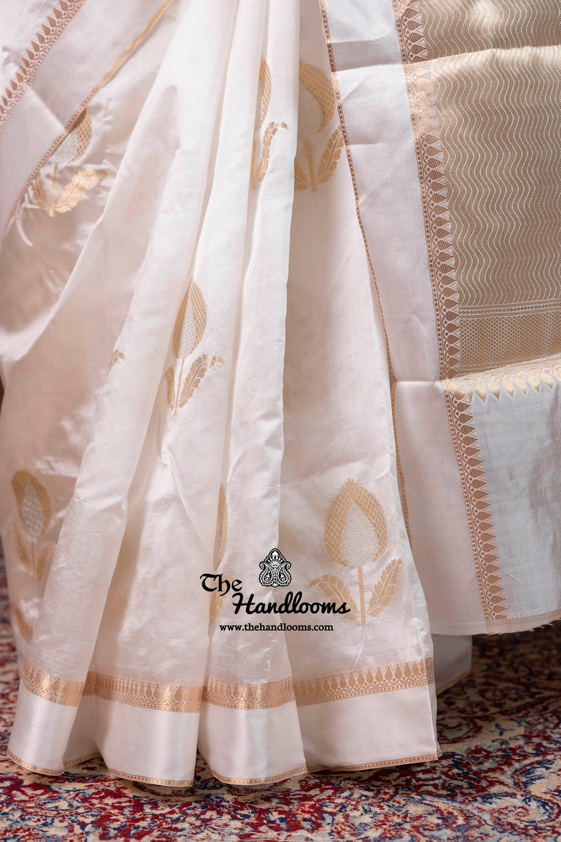 White Pure Mango Silk Banarasi Handloom Saree
