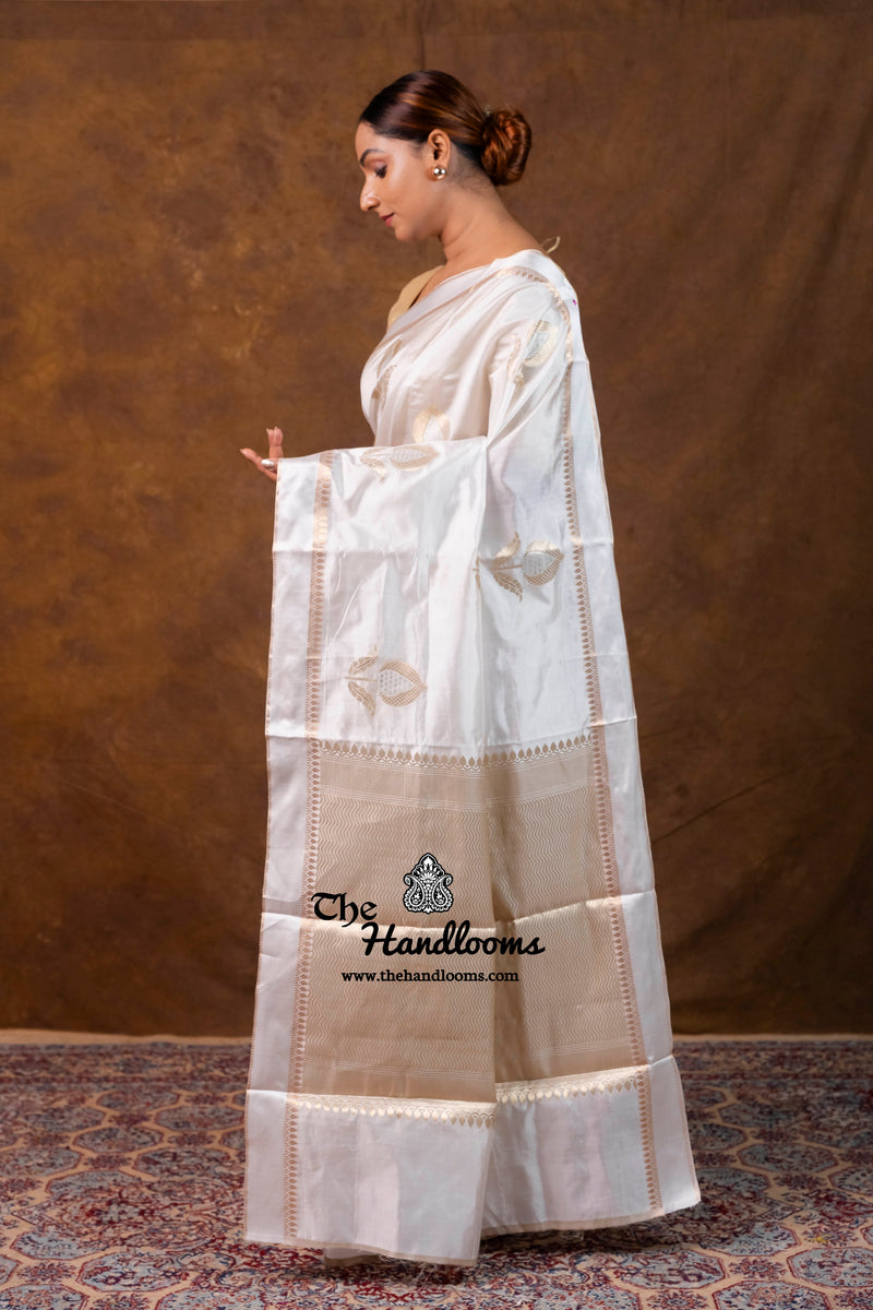 White Pure Mango Silk Banarasi Handloom Saree