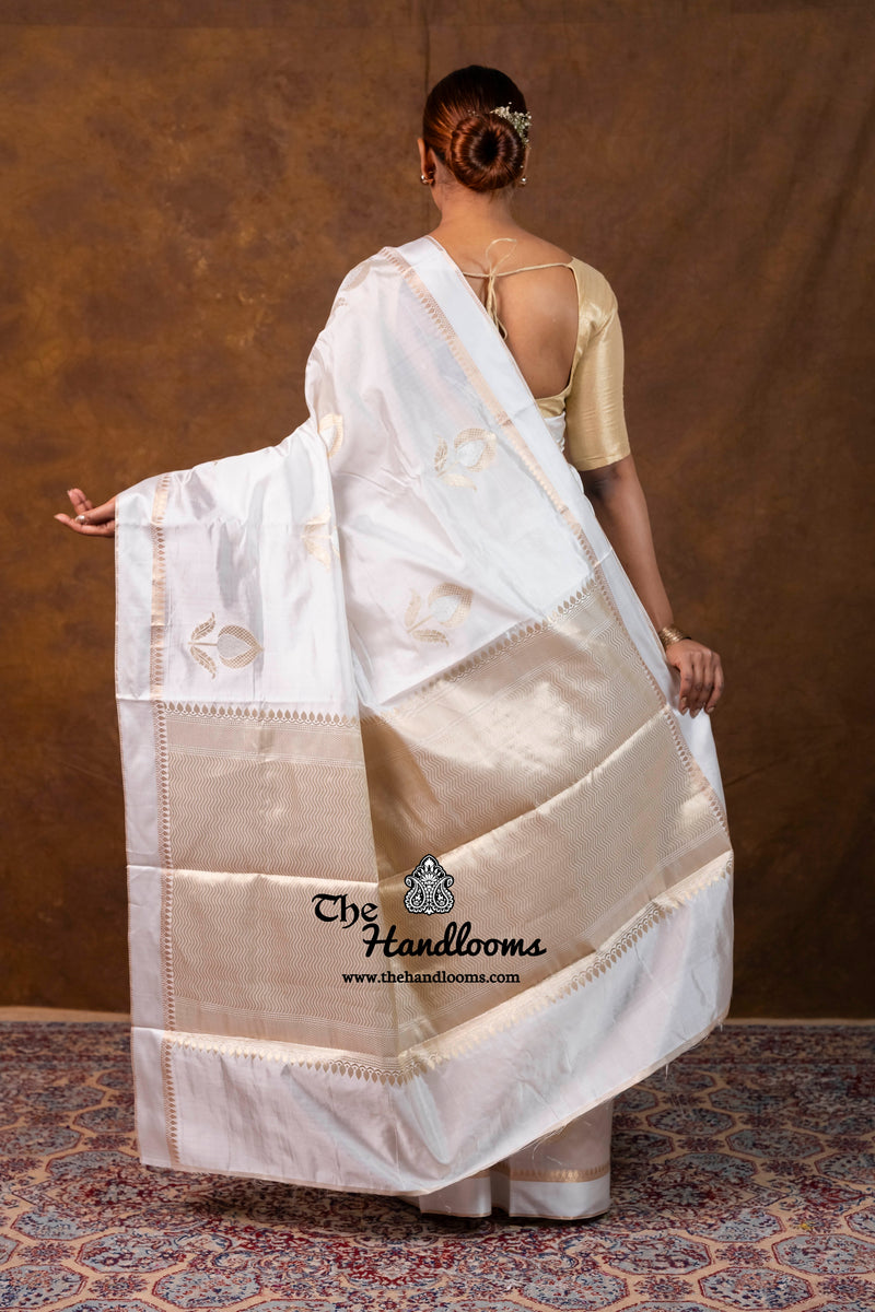 White Pure Mango Silk Banarasi Handloom Saree