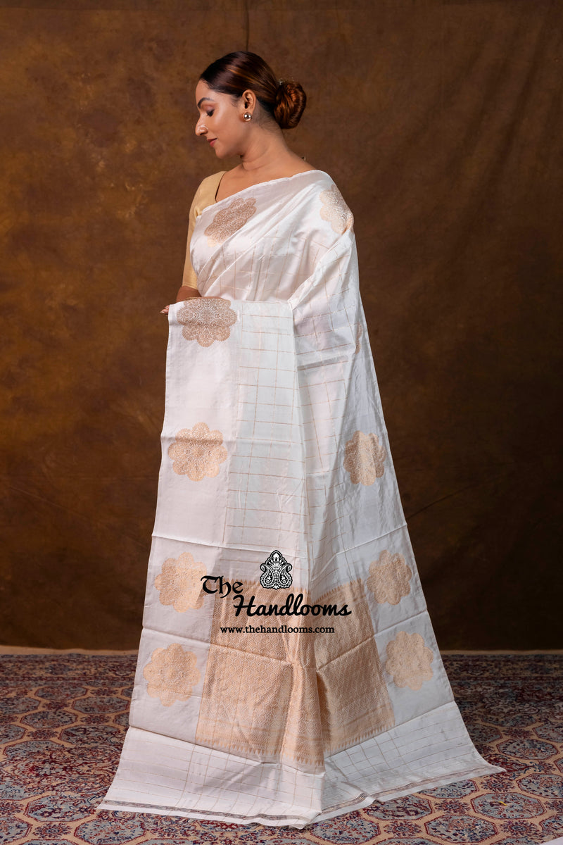 Pure Katan Silk Banarasi Handloom Saree - All Over Chex