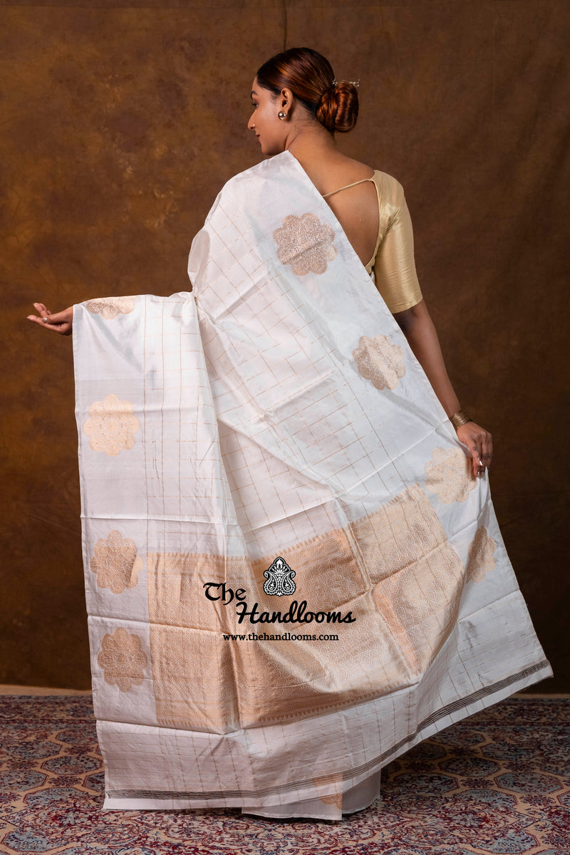 Pure Katan Silk Banarasi Handloom Saree - All Over Chex