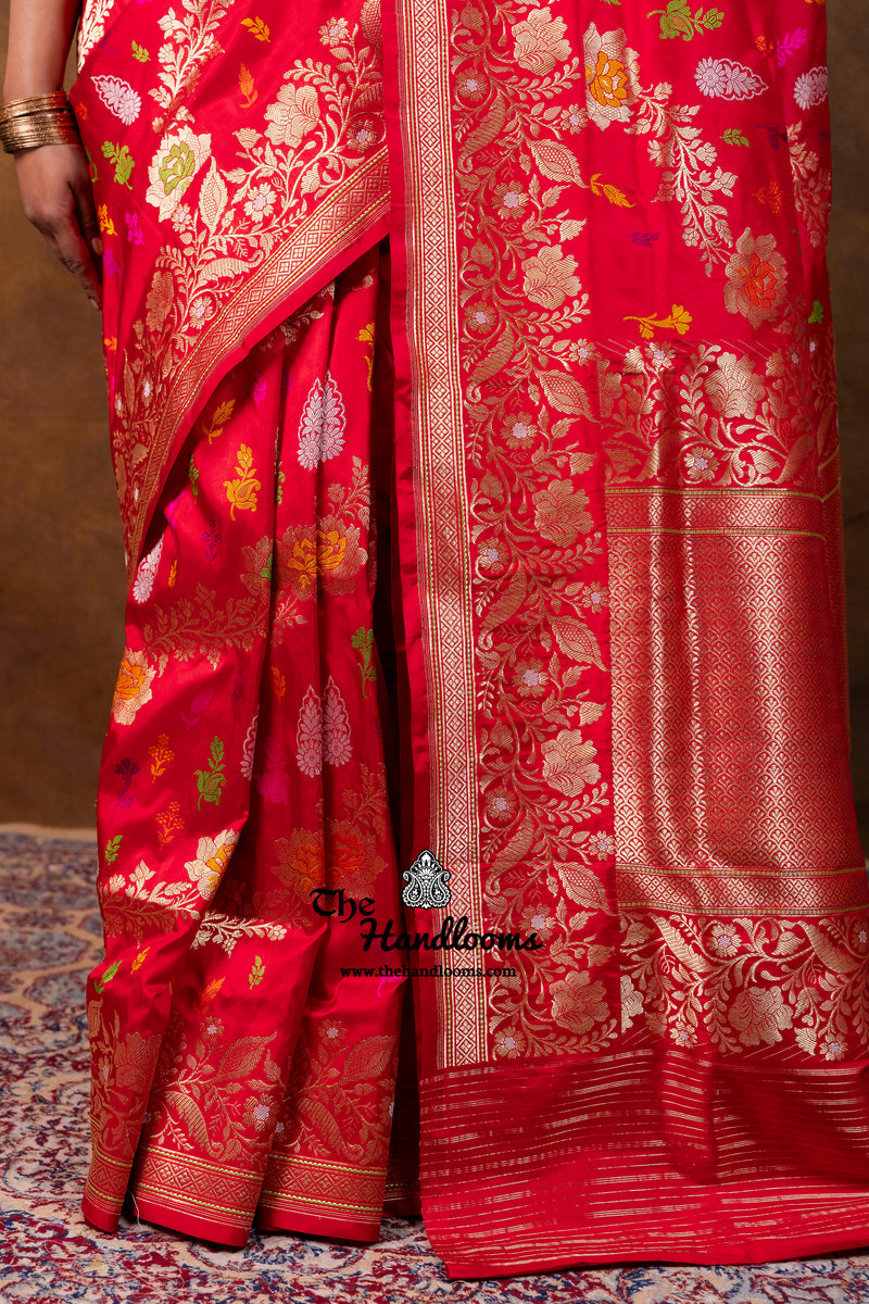 Red Ektara Pure Katan Silk Banarasi Handloom Saree - All Over Meenakari Kadiyal Jaal Work