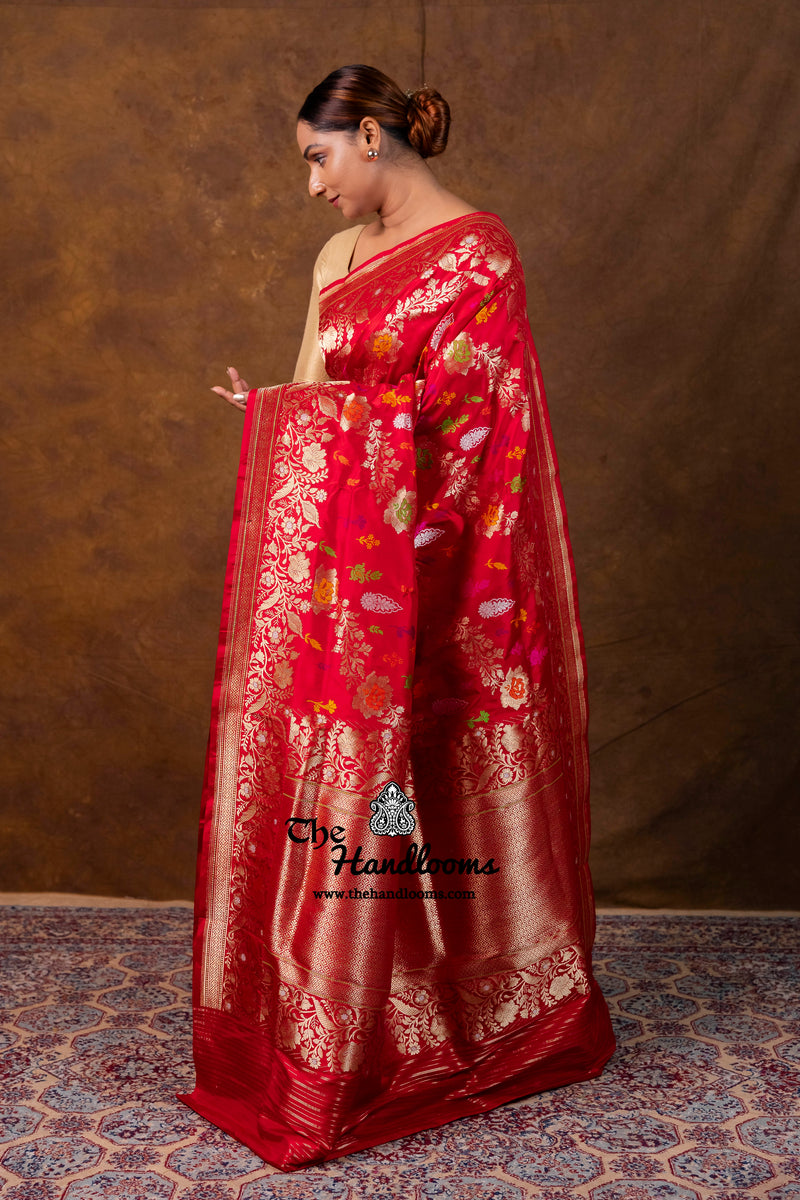 Red Ektara Pure Katan Silk Banarasi Handloom Saree - All Over Meenakari Kadiyal Jaal Work