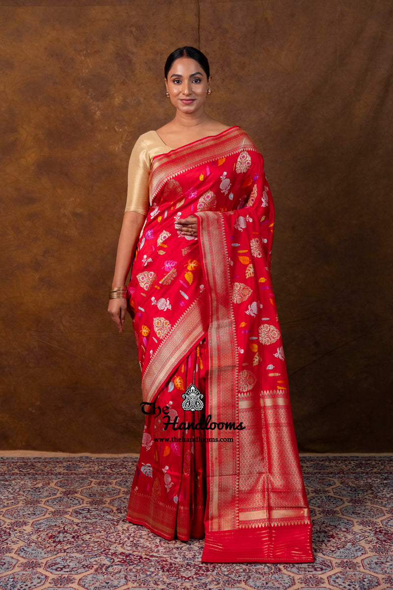 Red Ektara Pure Katan Silk Banarasi Handloom Saree - All Over Meenakari Kadiyal Jaal Work