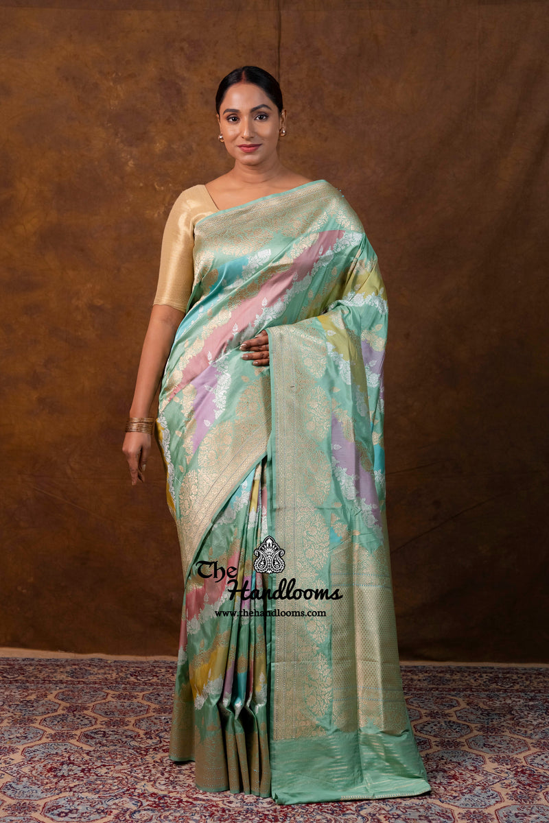 Ektara Pure Katan Silk Banarasi Handloom Saree - All Over Kadiyal Stripe Rangkart