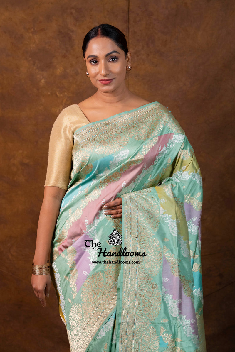 Ektara Pure Katan Silk Banarasi Handloom Saree - All Over Kadiyal Stripe Rangkart
