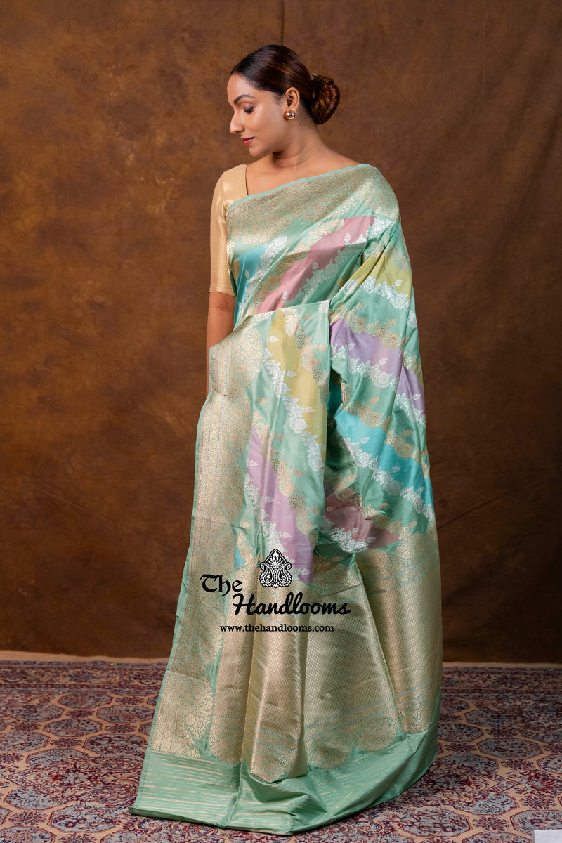 Ektara Pure Katan Silk Banarasi Handloom Saree - All Over Kadiyal Stripe Rangkart