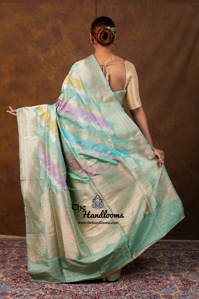 Ektara Pure Katan Silk Banarasi Handloom Saree - All Over Kadiyal Stripe Rangkart