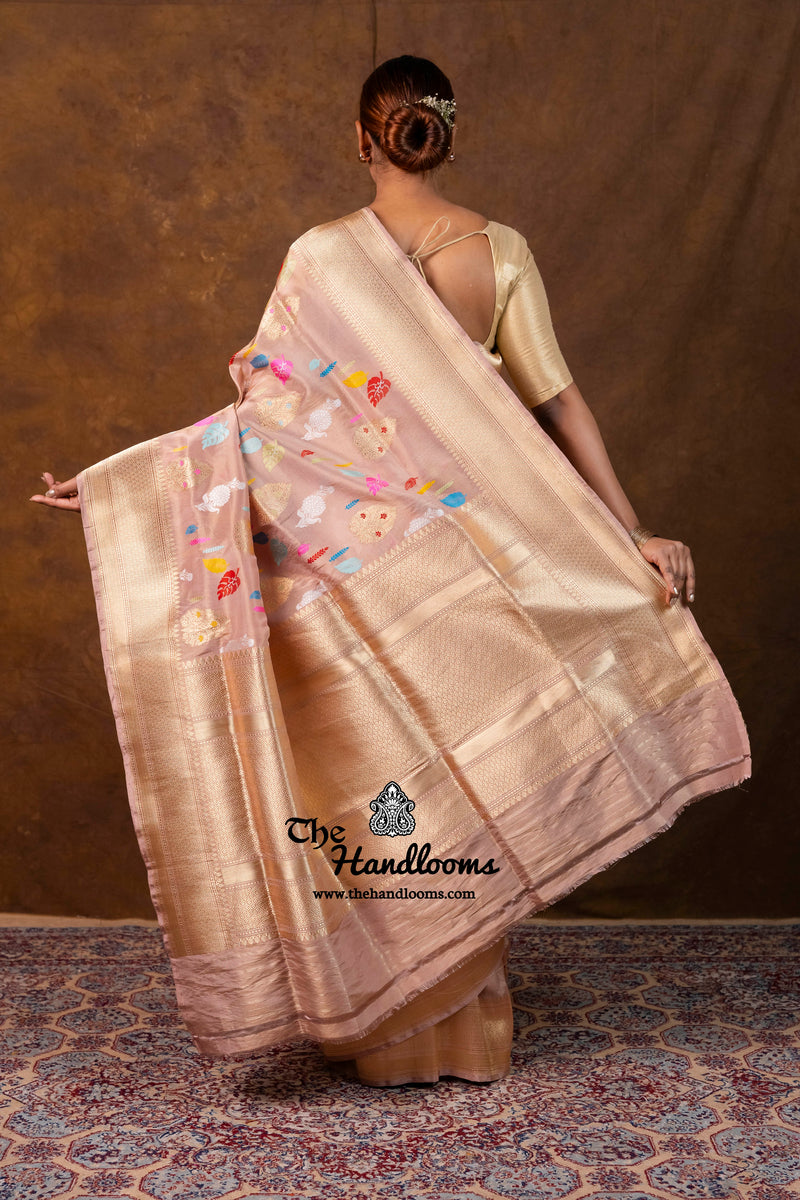 Ektara Pure Katan Tissue Silk Banarasi Handloom Saree - All Over Kadiyal Jaal Work