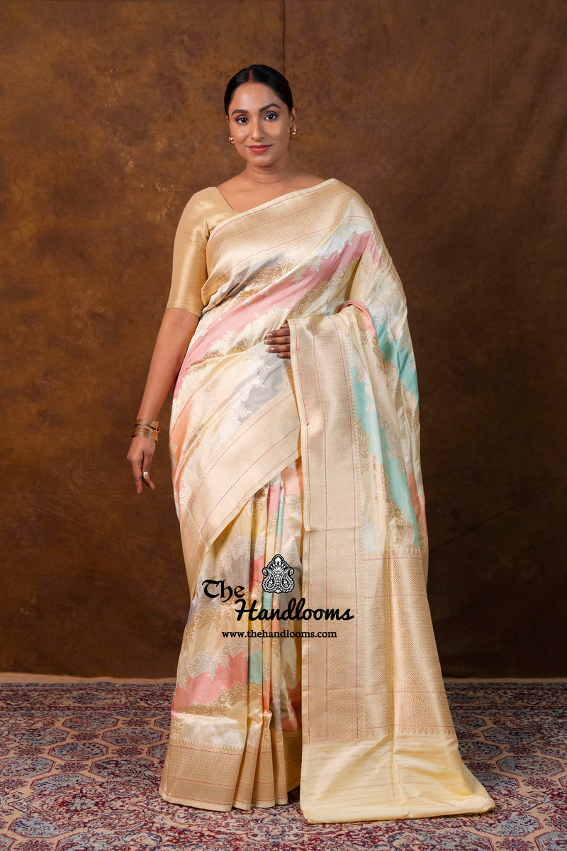 Ektara Pure Katan Silk Banarasi Handloom Saree - All Over Kadiyal Stripe Rangkart