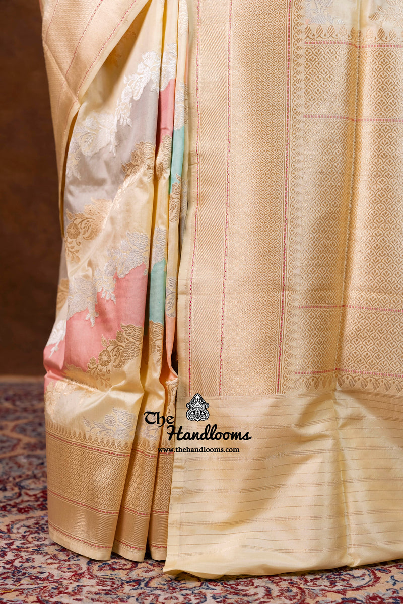 Ektara Pure Katan Silk Banarasi Handloom Saree - All Over Kadiyal Stripe Rangkart