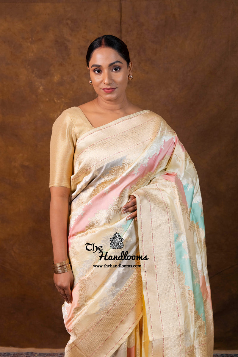 Ektara Pure Katan Silk Banarasi Handloom Saree - All Over Kadiyal Stripe Rangkart