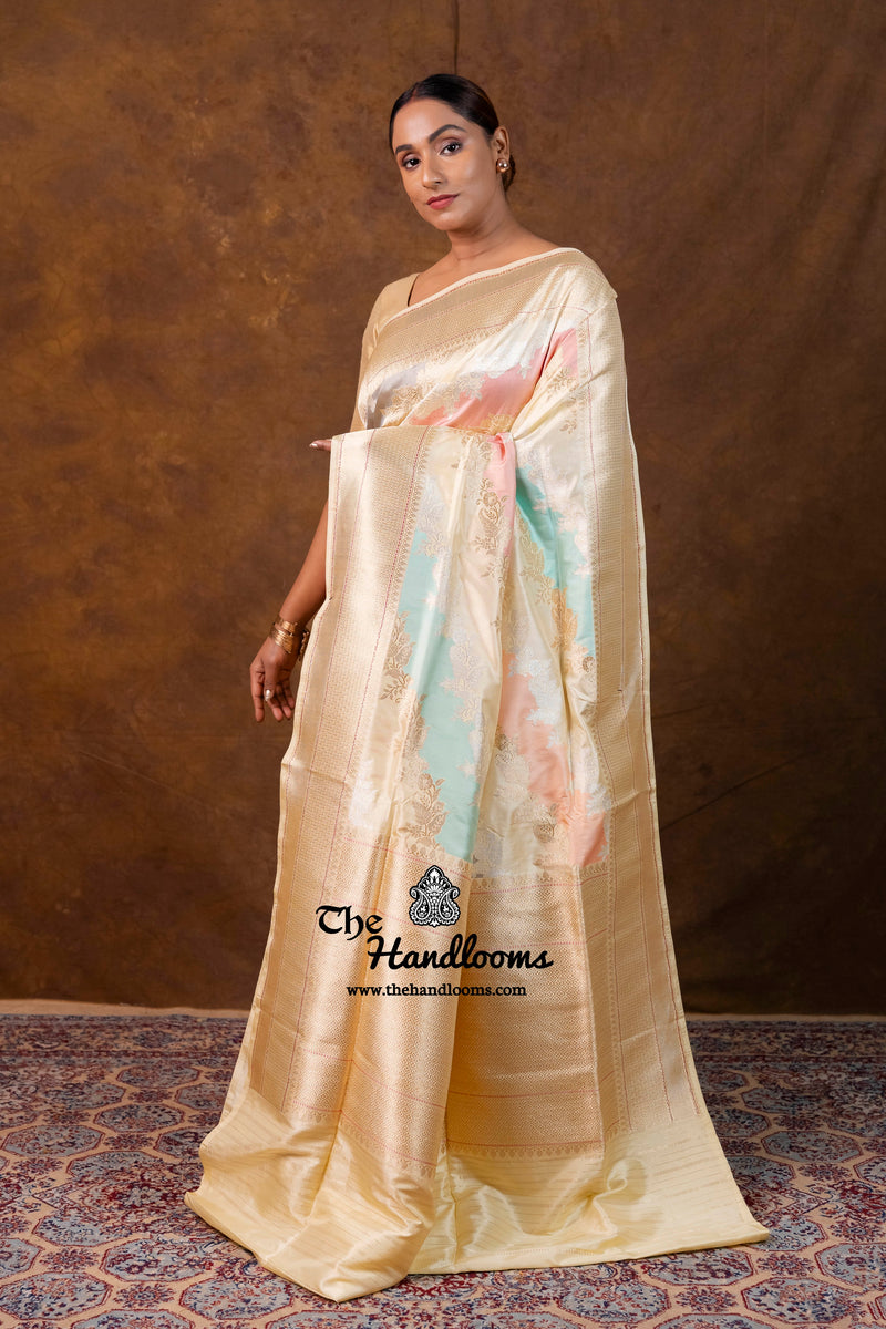 Ektara Pure Katan Silk Banarasi Handloom Saree - All Over Kadiyal Stripe Rangkart