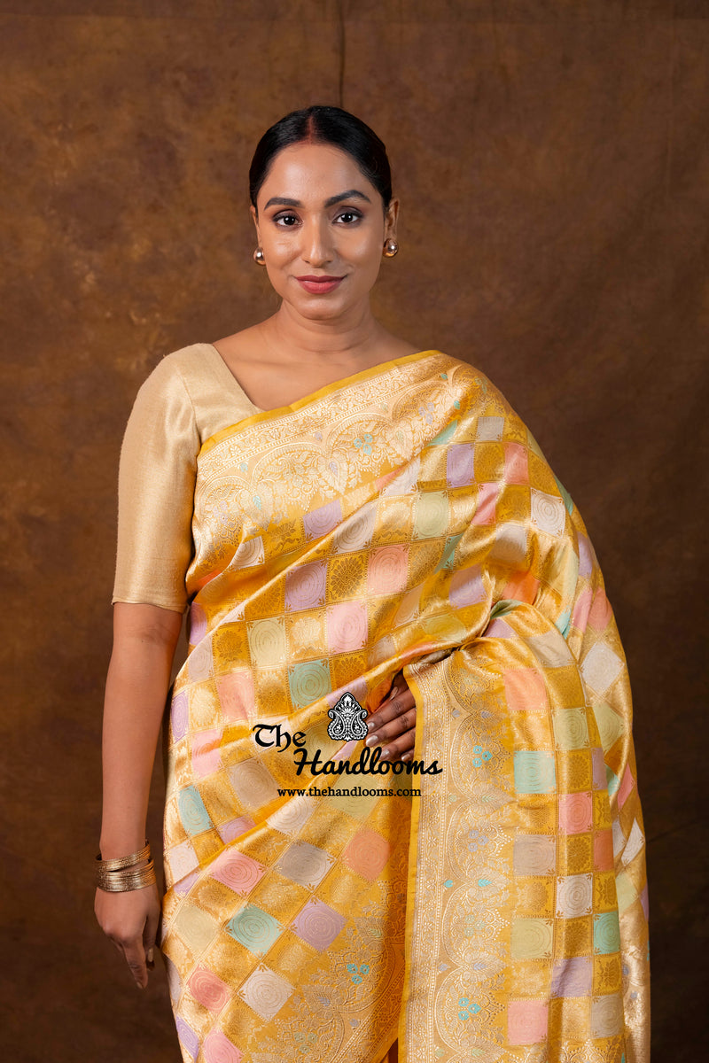 Ektara Pure Katan Tissue Silk Banarasi Handloom Saree - All Over Kadiyal Jaal Work