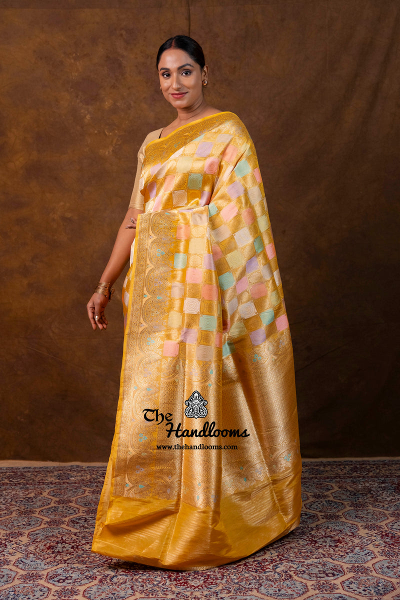 Ektara Pure Katan Tissue Silk Banarasi Handloom Saree - All Over Kadiyal Jaal Work
