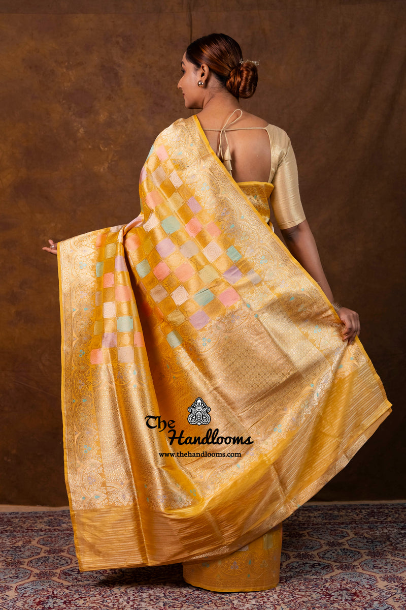 Ektara Pure Katan Tissue Silk Banarasi Handloom Saree - All Over Kadiyal Jaal Work